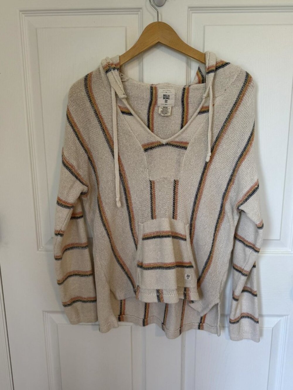Billabong Baja Hoodie Sweater Size Small Cream Stripe Pullover
